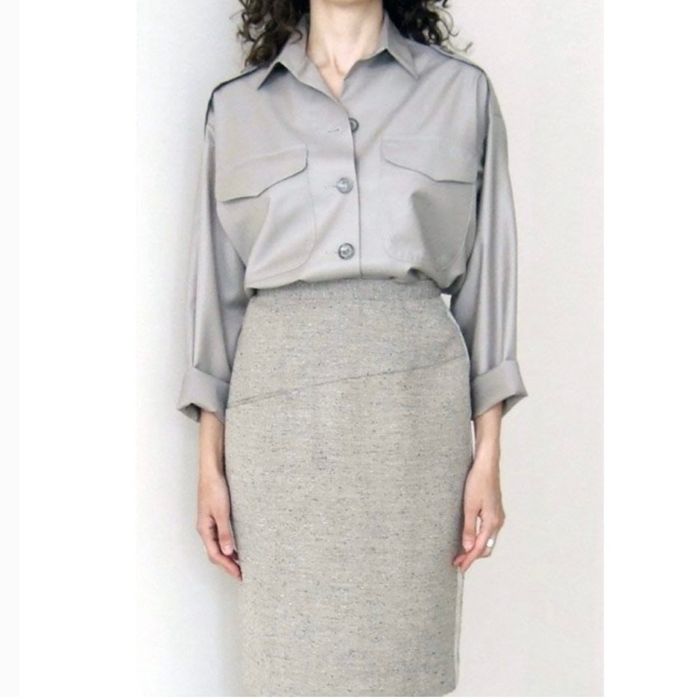 NWOT Ewanika shirt wool blend loose fit oversized belted Toronto designer Canada